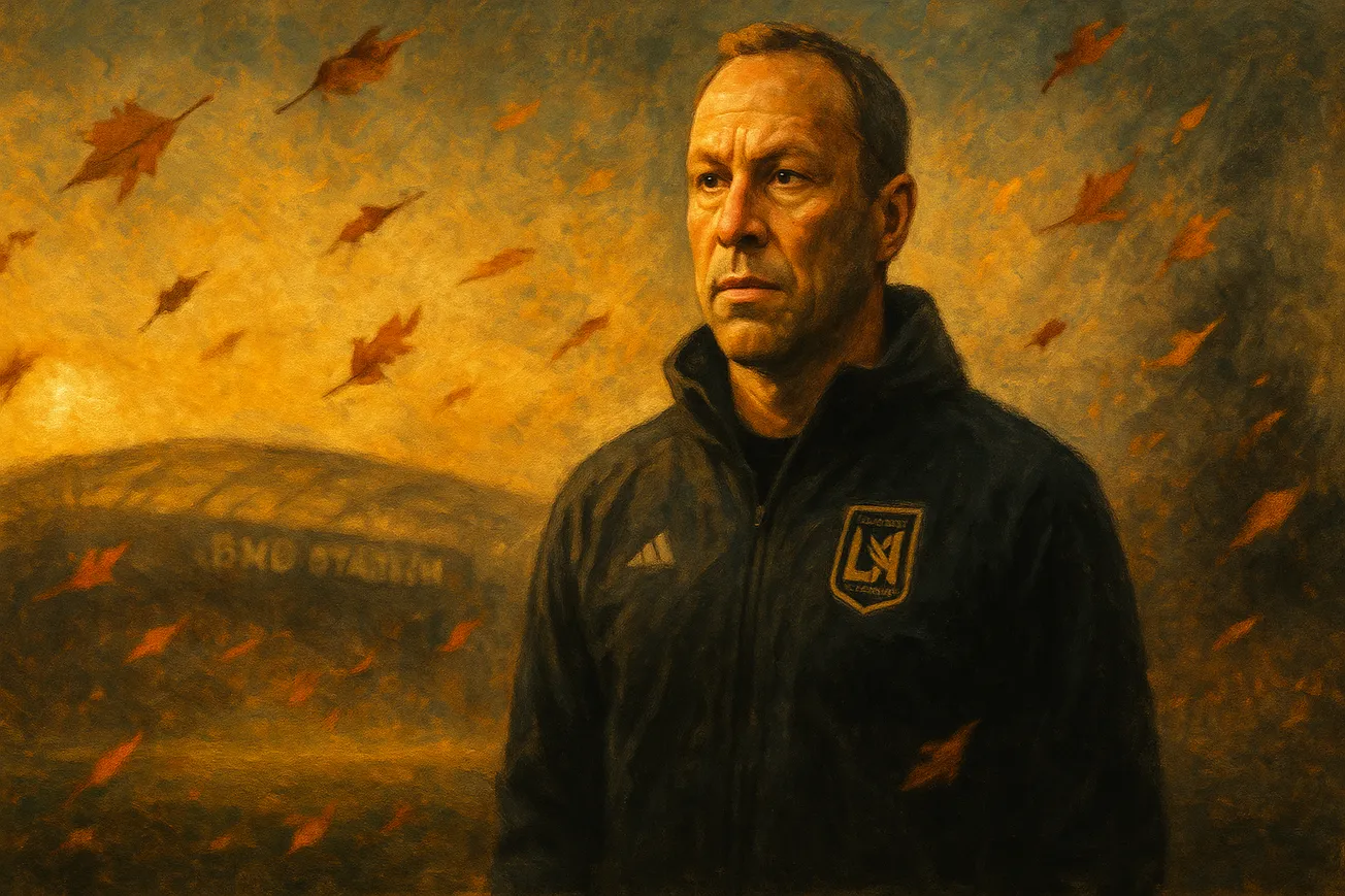Steve Cherundolo coaches LAFC in fall — oil painting style (AI)