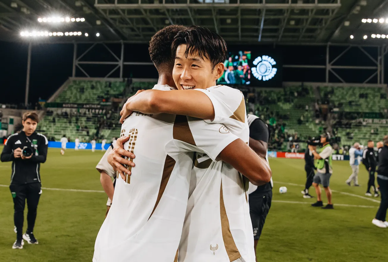 Son Heung-min and Tim Tillman post game in Austin after beating Austin 4-1 at home (Courtesy:  LAFC)